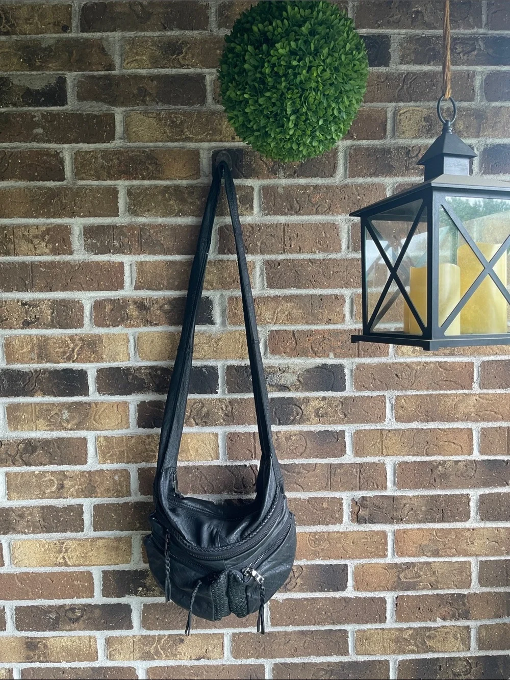 7chi Black Super Soft Leather Crossbody Sling Bag